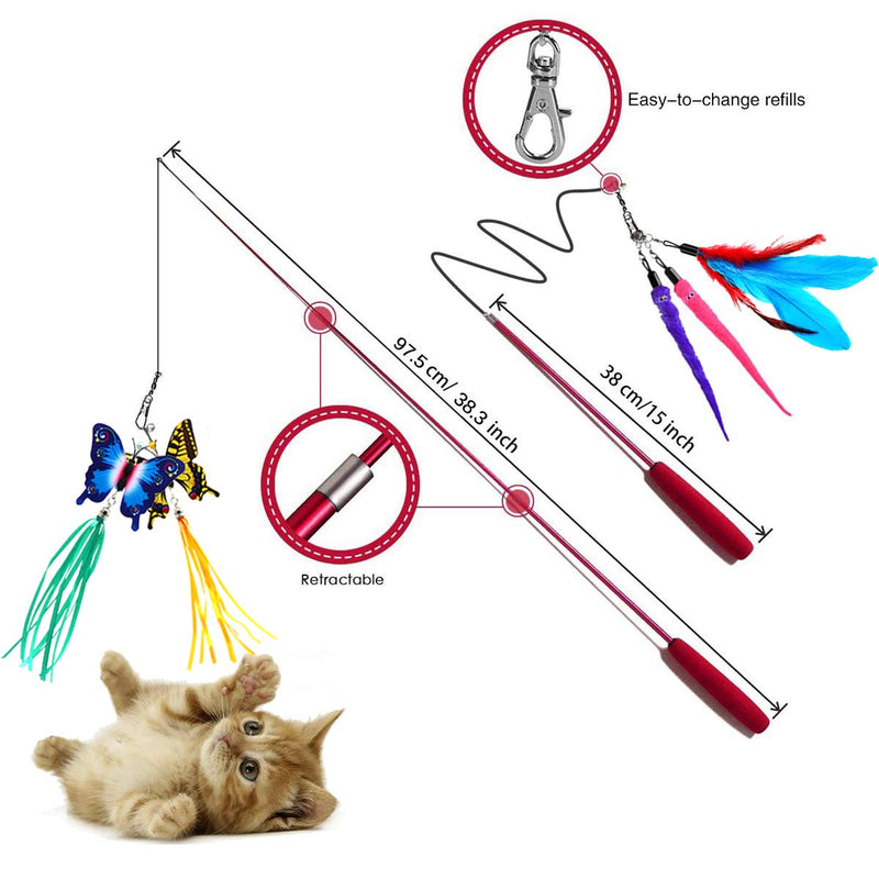 OODOSI 11 PCS Retractable Cat Feather Toy, Interactive Cat Toys Wand with 2 Poles & 9 Attachments Worm Feathers, Cat Feather Teaser Wand Toy for Kitten Cat - PawsPlanet Australia