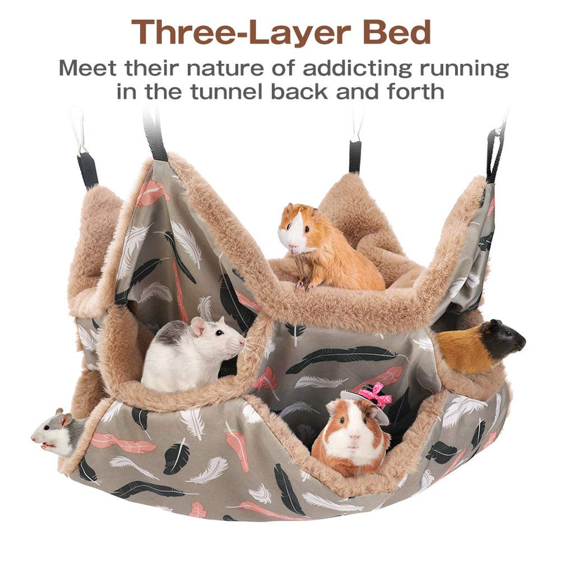 Small Animals Warm Plush Triple Bunkbed Cage Hanging Hammock Bed,Guinea Pig Cage Accessories Bedding, Warm Hammock for Parrot Ferret Squirrel Hamster Rat Playing Sleeping - PawsPlanet Australia