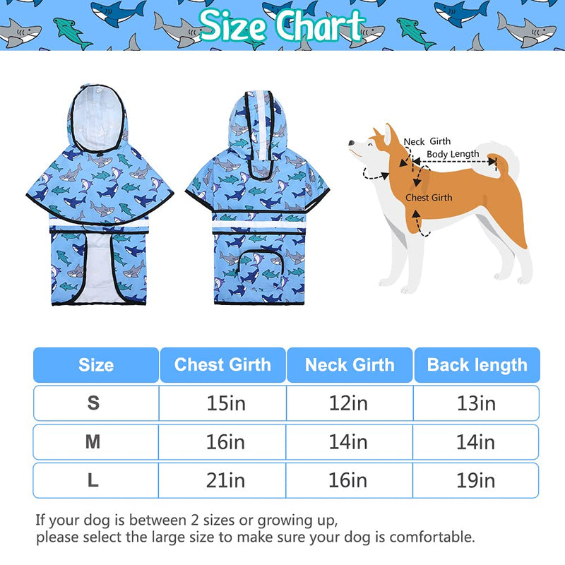 PAWCHIE Dog Raincoat Hooded - Waterproof Dog Rain Jacket, Dog Rain Coat with Leash Hole and Pocket, Dog Poncho with Strip Reflective, for Small Medium Large Dogs Blue Shark - PawsPlanet Australia