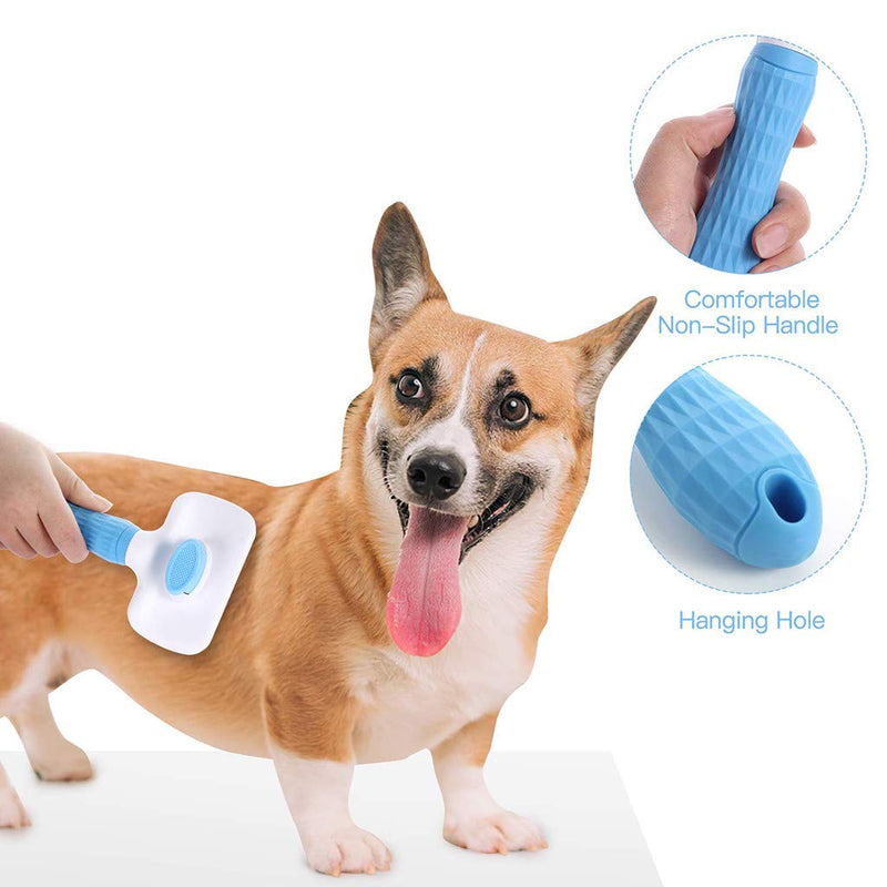 [Australia] - ZPP Pet Grooming Brush Self Cleaning Slicker Supplies Dogs Cats Tools Removes Undercoat Tangled Hair Rake Short Long Hair Mats Tangles Loose Hair Treatment Dander Dirt Massages Particle Blue 