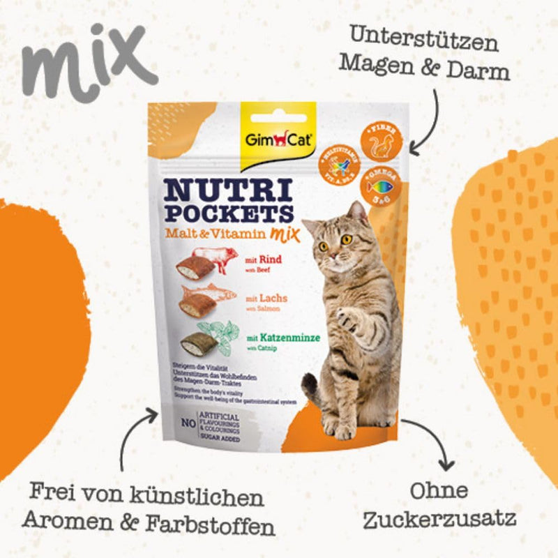 GimCat Nutri Pockets Malt & Vitamin Mix - Crunchy cat snack with creamy filling and functional ingredients - 1 bag (1 x 150 g) 150 g (pack of 1) - PawsPlanet Australia