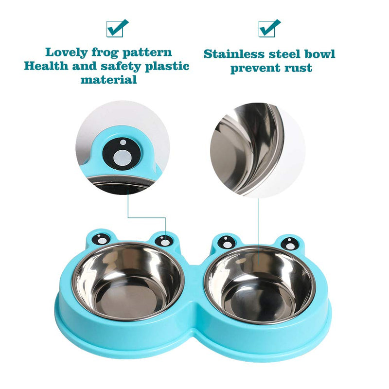 Double Dog Cat Bowls Premium Stainless Steel Pet Bowls with No-Slip Stainless Steel Cute Modeling Pet Food Water for Feeder Dogs Cats Rabbit and Pets 1.Sky Blue - PawsPlanet Australia