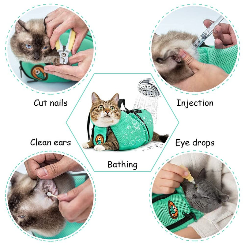 AWOOF Cat Bathing Bag Adjustable Cat Grooming Bag Anti Scratch & Bite Polyester Soft Portable Mesh Cat Washing Bag for Small Medium Large Cats Nail Trimming Ear Cleaning Medicine Taking - PawsPlanet Australia