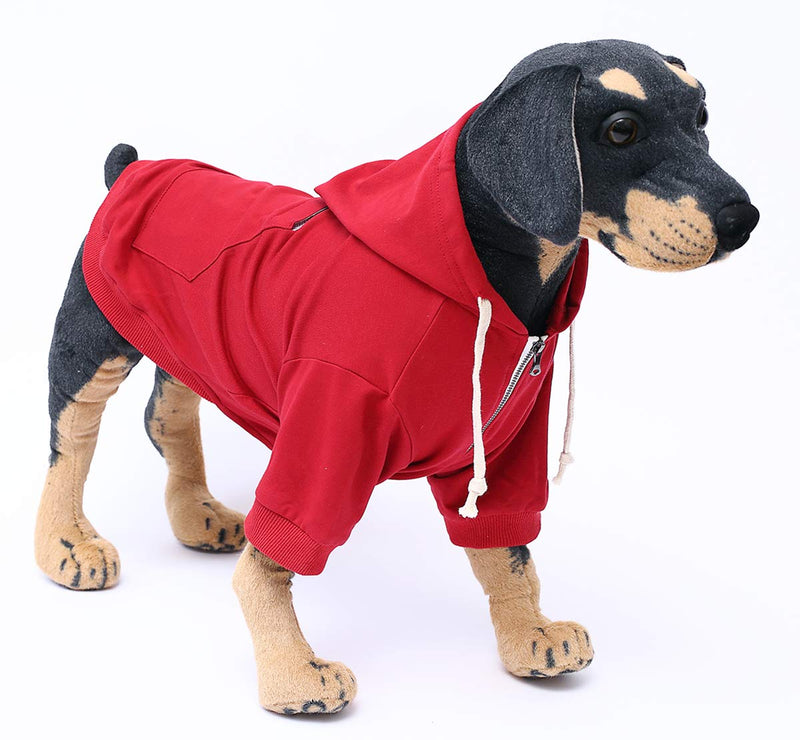 Pethiy Zip Up Red Dog Hoodie with Hook & Loop Pockets and Adjustable Drawstring Hood - Available in Extra Small to Extra Large - Comfortable & Versatile Dog Hoodies -Red -XS XS - PawsPlanet Australia