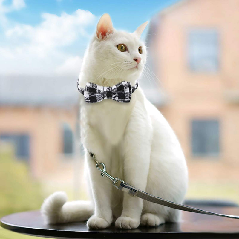 [Australia] - SLSON 2 Pack Cat Collar Breakaway with Bell Plaid Kitten Collars with Cute Bowtie for Pet Kitten Cats and Small Dogs Pets Adjustable from 8-11In, Black and Blue 