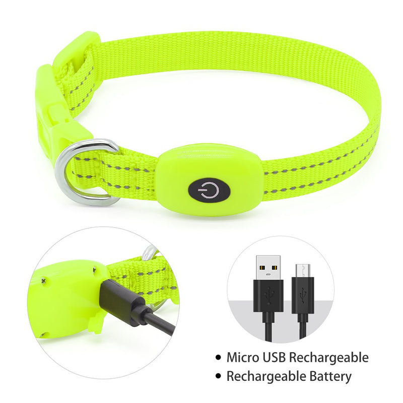 [Australia] - VIZPET LED Cat Dog Collar USB Rechargeable & XS Adjustable Size Nylon Collar Bright Safety Pet Collar for Small Cats & Dogs Green 