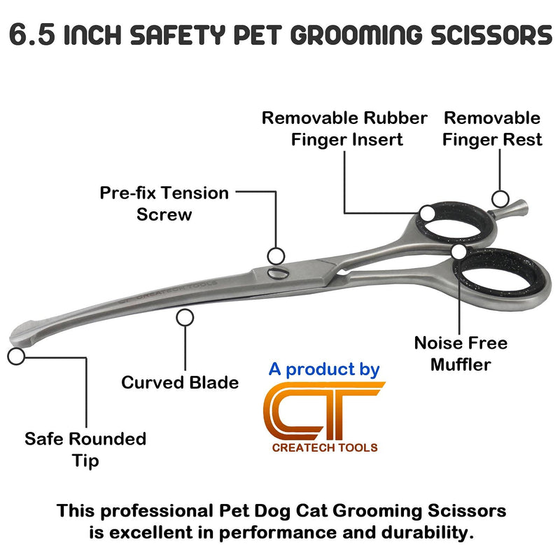 CT Pet Cat Dog Grooming Scissors Kit – 6.5 & 4 inch Hair Cutting Scissors Set, Stainless Steel Curved Blades with Safety Round Tips for Your Beloved Pets - PawsPlanet Australia