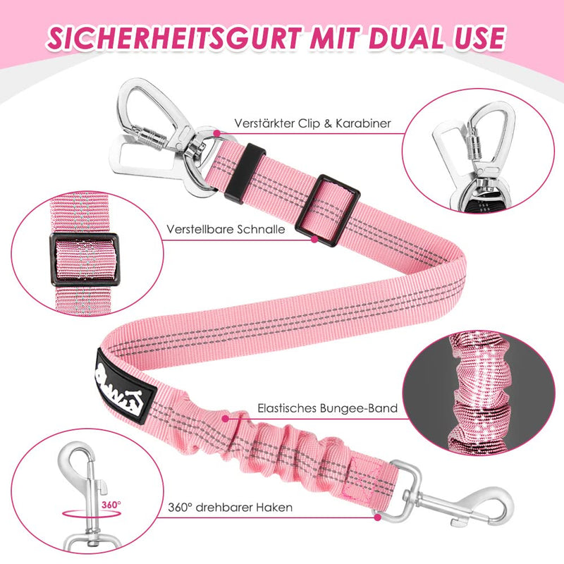 Eyein Dog Harness with Seat Belt for Car, 2 Carabiner Hooks - Connected to Seat Belt Buckle, Child Safety Seat or Trunk, Adjustable Breathable Harness (Pink, XS) Pink - PawsPlanet Australia