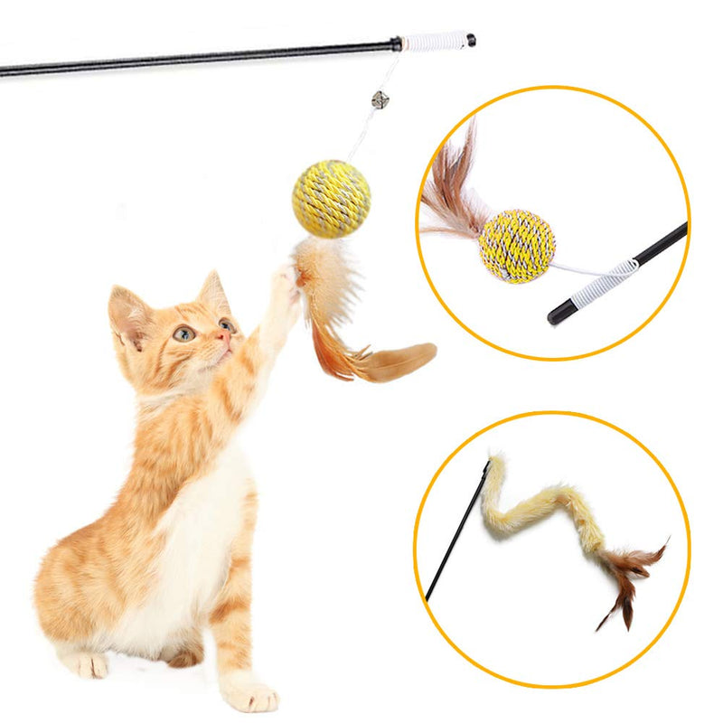 Cat Feather Toys, Interactive Cat Teaser Wand with Bells and Feather, Cat Toys for Indoor Cats Kitten Interactive Training(6PCS) - PawsPlanet Australia
