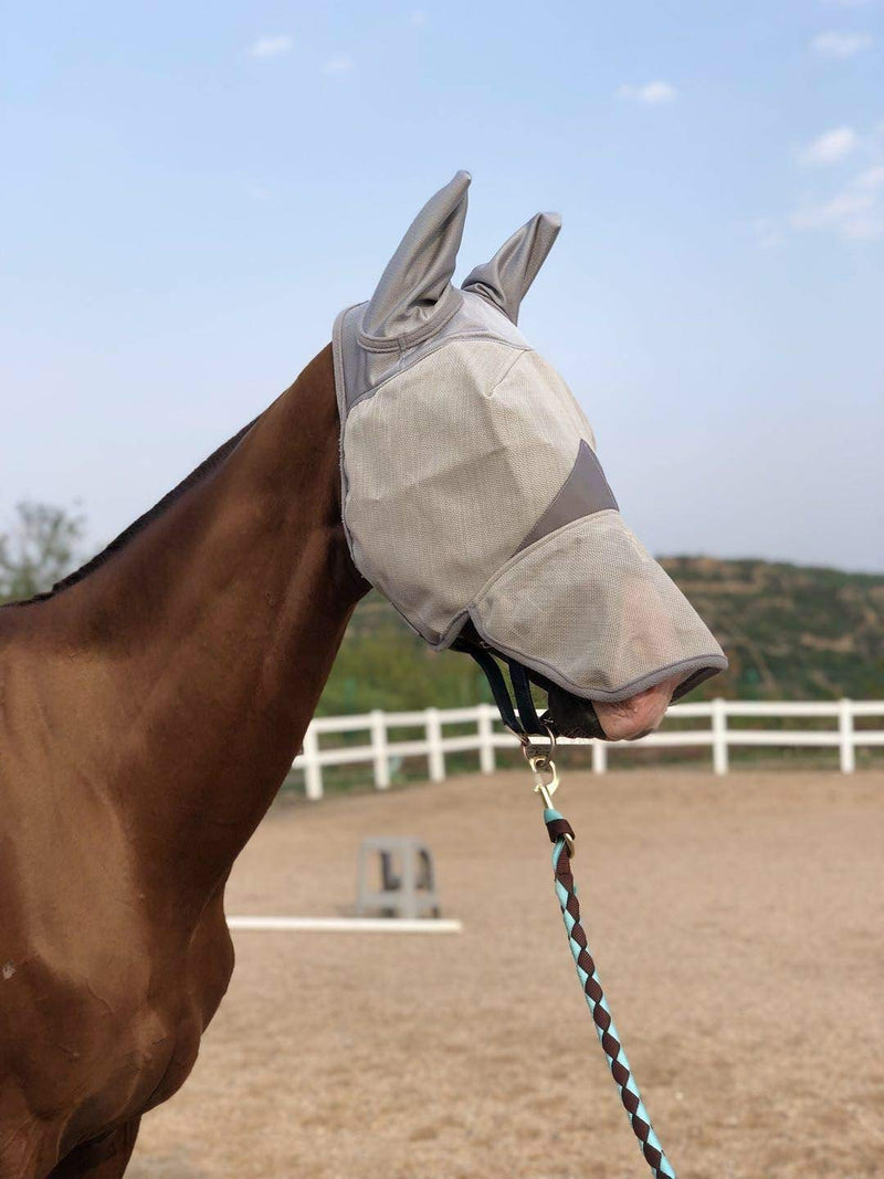 TGW RIDING Horse Long Nose Fly Mask with Ears (XS, Gray) XS - PawsPlanet Australia