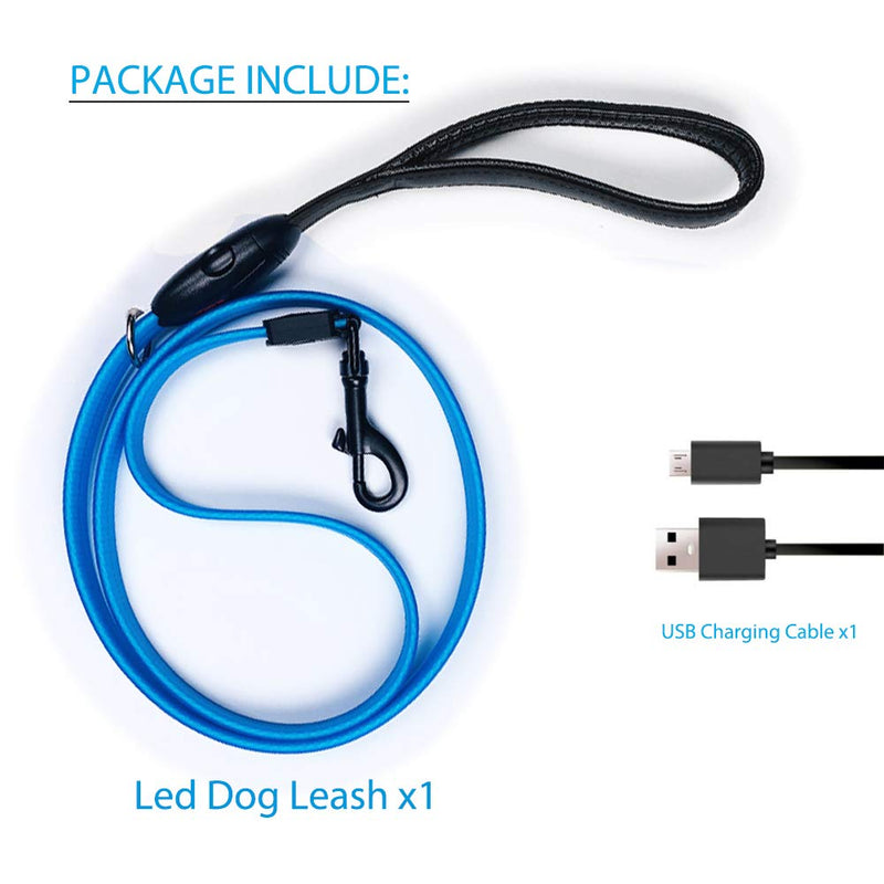 LED Dog Leash, USB Rechargeable Light Up Dog Lead, Water Resistant-Perfect for Night Walking (Leash 4 Ft, Blue) Leash 4 Ft - PawsPlanet Australia