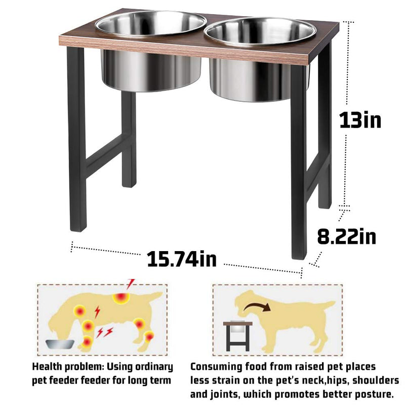 AISHNA Elevated Dog Bowl Iron Stand Large, Raised Dog Pet Feeder Iron Wooden Stand with 2 Removable Stainless Steel Bowls, Perfect for Large Dogs - PawsPlanet Australia