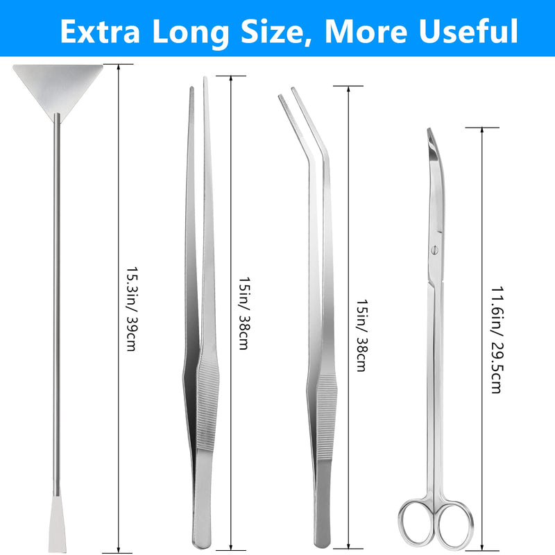 Liveek Aquarium Aquascape Tools Kit 15 inch, 4 in 1 Anti-Rust Aquatic Plant Aquascaping Tool Stainless Steel Silver Tweezers Scissors Spatula for Aquarium Tank Clean Fish Tank Aquascape Tool Set 15in Black - PawsPlanet Australia