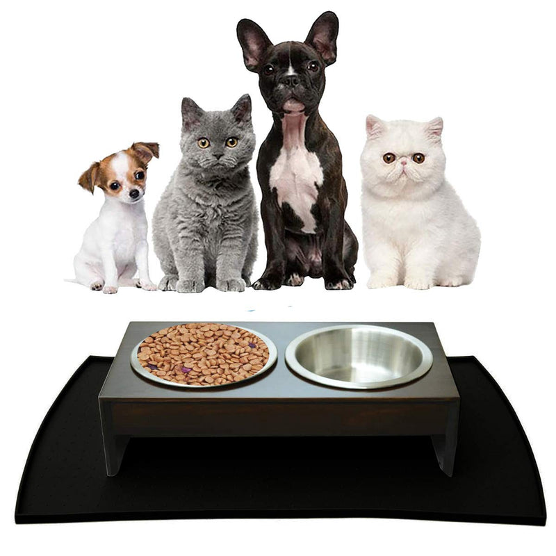 BundleMall Pet Dog Cat Bowl Mats, Dog Feeding Mats, Waterproof Non Slip Non-Skid Spill Pet Food Mat, Silicone Dog Cat Feeding Placemat,2 Pack(Small + Large) (black) black - PawsPlanet Australia