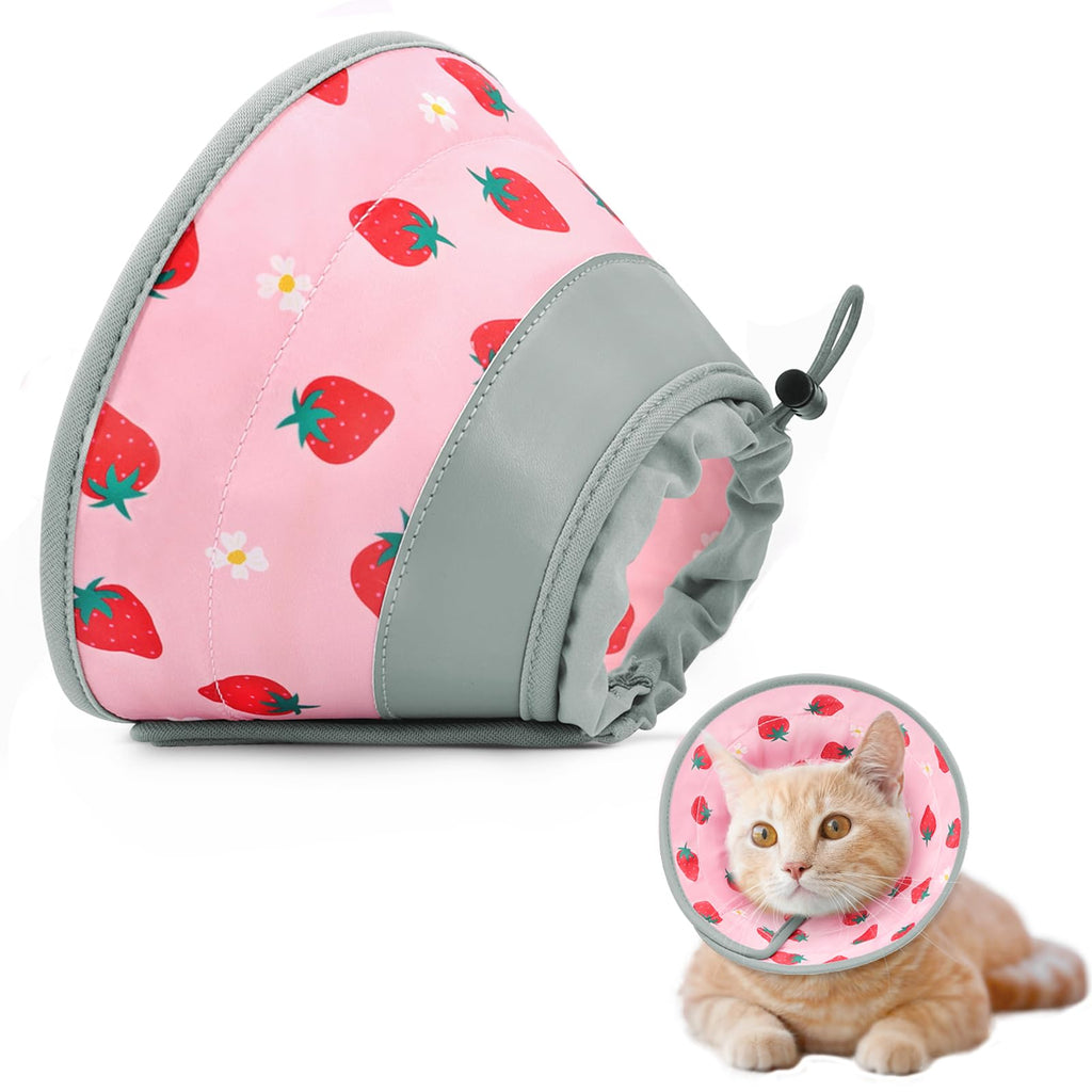 Supet Cat Neck Brace, Adjustable Neck Brace for Cats, Recovery Collar, Soft Collar Cone After Surgery and Injuries for Small Dogs and Cats (Strawberry, M) M (Neck: 21.5-30.5cm) Strawberry - PawsPlanet Australia