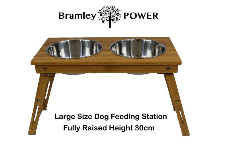 Bramley Power Elevated Adjustable Height Raised Bamboo Dog Pet Feeding Station Stand (Large) Large - PawsPlanet Australia