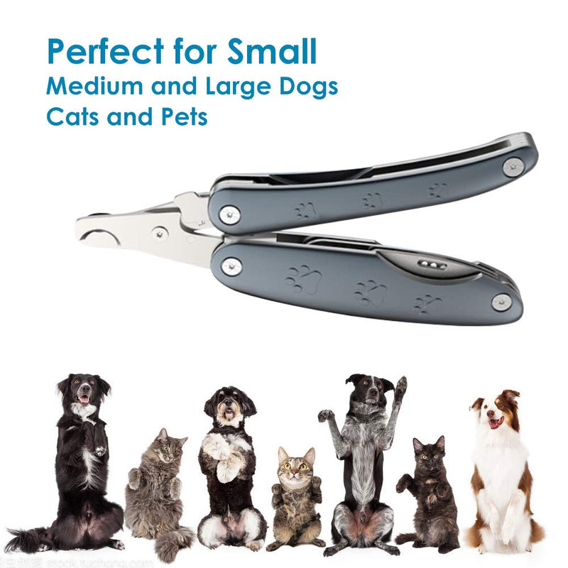 [Australia] - Dog Nail Clippers, 3 in 1 Foldable Cat Nail Clippers, Metal Pet Trimmers with Safety Guard to Avoid Over Cutting,Razor Sharp Blade,Professional Grooming Tool for Large and Small Breed Animals (Gray) 