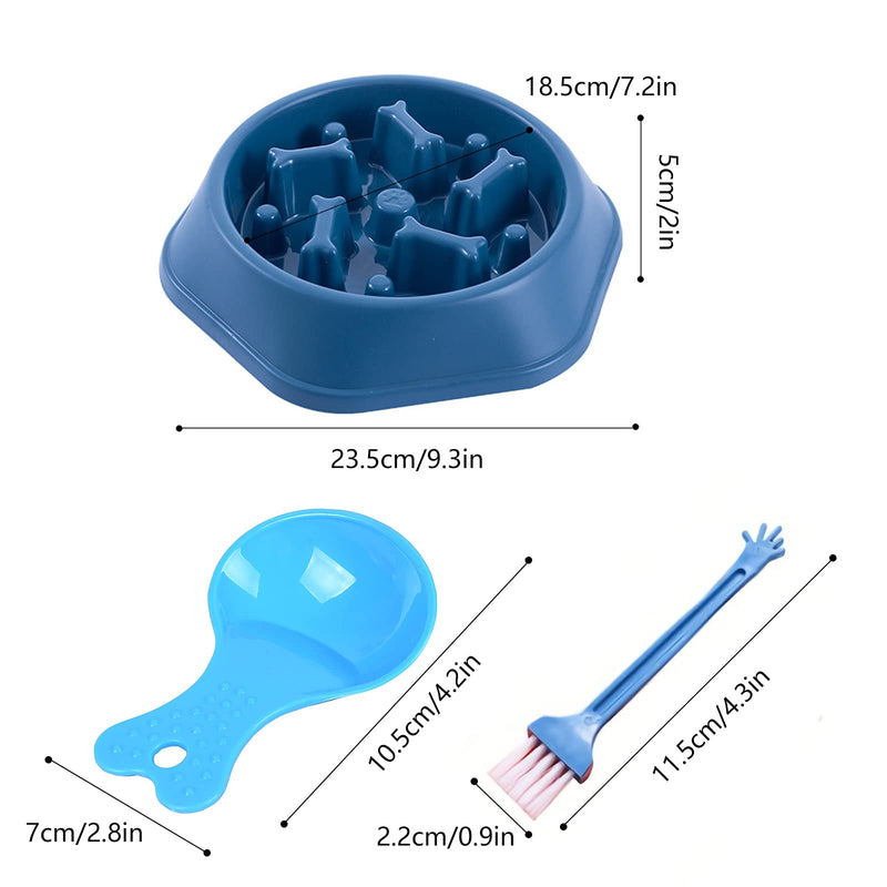 VEGCOO Slow Feeder Dog Bowl, Bloat Stop Dog Food Bowl with Feeding Spoon Cleaning Brush, Slow Eating Dog Bowl Interactive Fun Puzzle Feeder for Puppy Cat Pet (Blue) Blue - PawsPlanet Australia