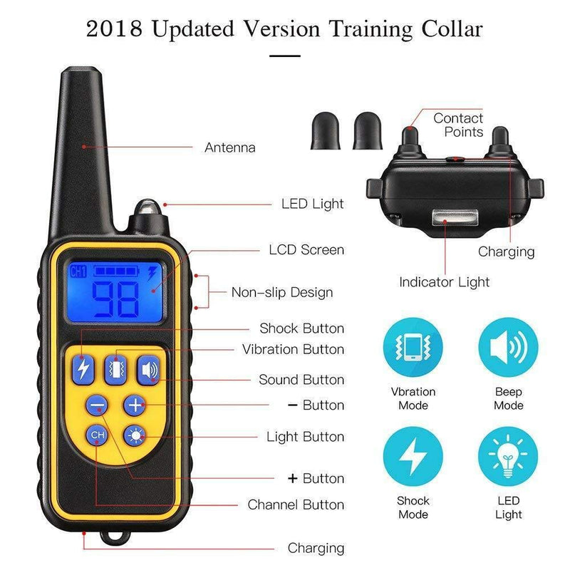 Dog Training Electric Collar, Waterproof Rechargeable 2600ft Remote Dog Shock Collar with LED Light, Beep, Vibration, Shock for Medium/Large Breed 2 Electronic Collars, Neck Lanyard - PawsPlanet Australia