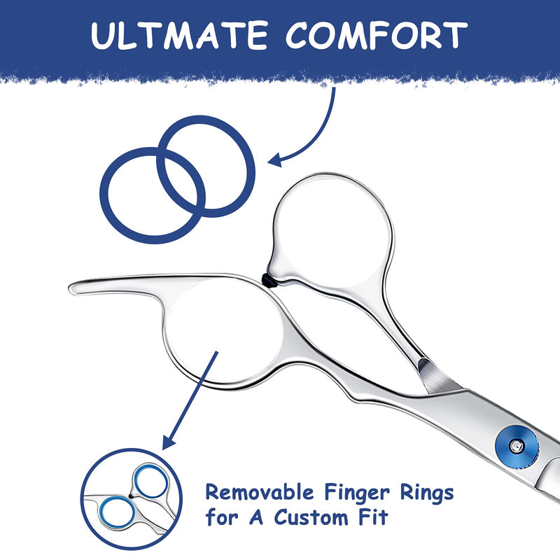 Sumcoo Professional Dog Grooming Scissors with Safety Round Tips,Heavy Duty Titanium Stainless Steel Up-Curved Pet Grooming Scissors Thinning Cutting Shears for Dogs and Cats Set of 2 - PawsPlanet Australia