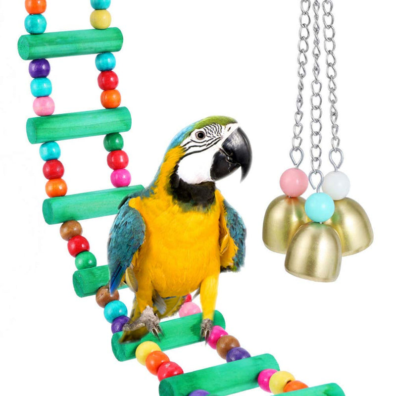 Balacoo Parrot Wooden Ladder Swing and Hanging Bell Toys Bird Chew Toys for Budgie Parakeet Cockatiel Conure (2Pcs) - PawsPlanet Australia