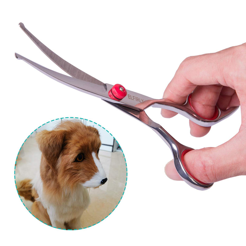 Elfirly Dog Grooming Scissors Set with Safety Round Tip (2 Pack - Curved Scissors Thinning Shears for Grooming) Pet Grooming Shears with Grooming Comb for Dogs and Cats Red - PawsPlanet Australia