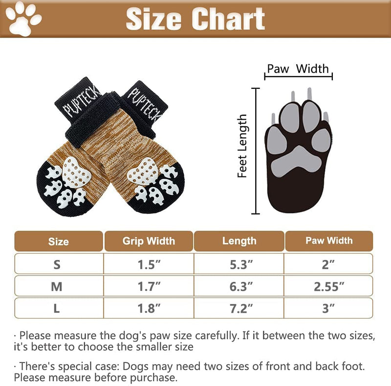 PUPTECK Double Side Anti-Slip Dog Socks with Adjustable Straps for Indoor Wear - 2 Pairs Pet Paw Protection Traction Control Socks on Hardwood Floor Small (2 Pair) Khaki - PawsPlanet Australia