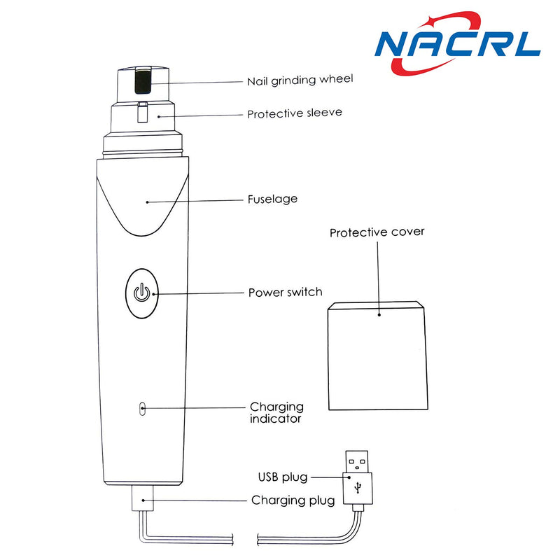 [Australia] - NACRL Pet Dog Nail Grinder, Electric Nail Grooming Tool, Safe and Painless Paw Trimmer File for Small Medium Large Dogs & Cats USB Rechargeable White 