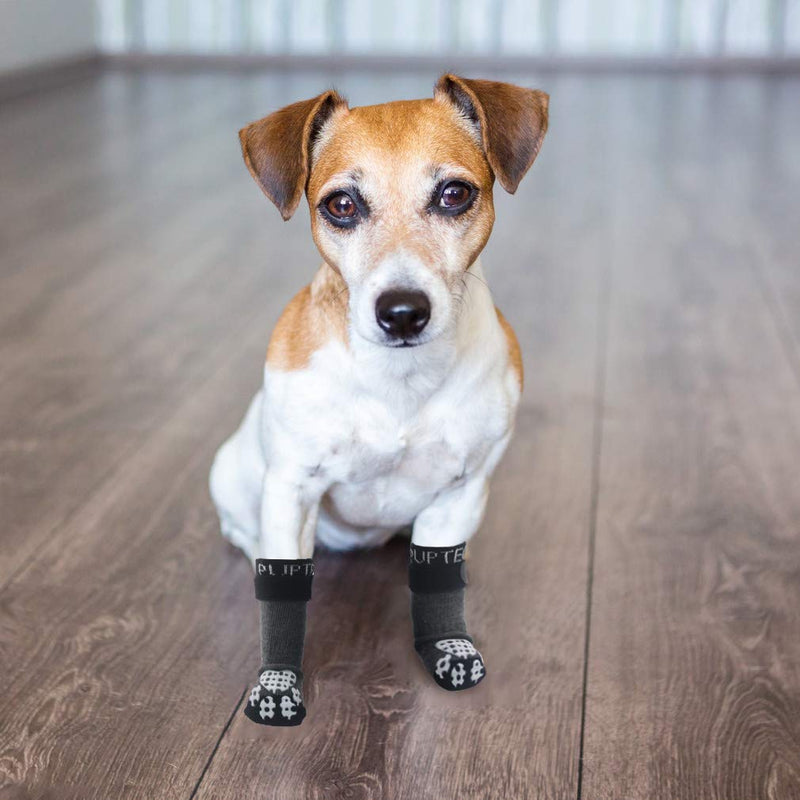 [Australia] - PUPTECK Double Side Anti-Slip Dog Socks with Adjustable Straps for Indoor Wear - 2 Pairs Pet Paw Protection Traction Control Socks on Hardwood Floor S-5.7x2in 