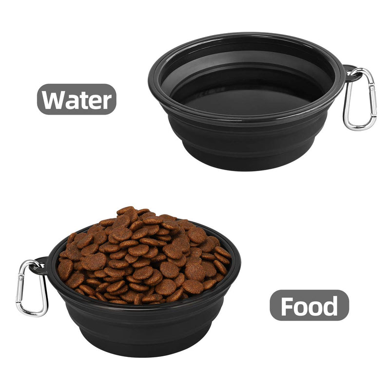 Kytely Large Collapsible Dog Bowls 2 Pack, 34oz Foldable Dog Travel Bowl, Portable Dog Water Food Bowl with Carabiner, Pet Cat Feeding Cup Dish for Traveling, Walking, Parking Black & Black - PawsPlanet Australia