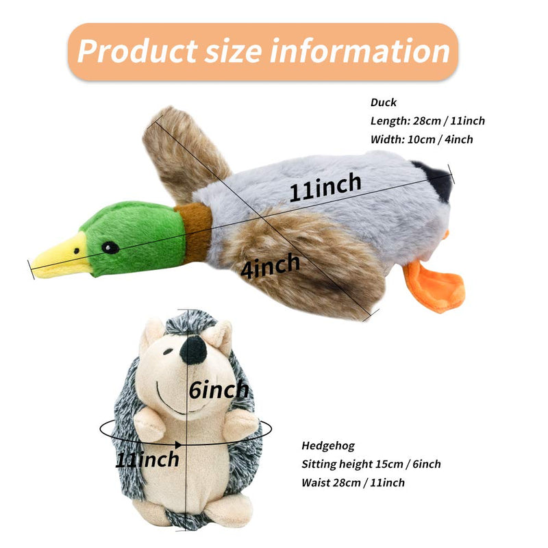 Nollary Dog Plush Squeaky Toys Stuffed Duck and Hedgehog Durable Pet Toys with Built-in BB Sounds for Boredom Entertainment - PawsPlanet Australia