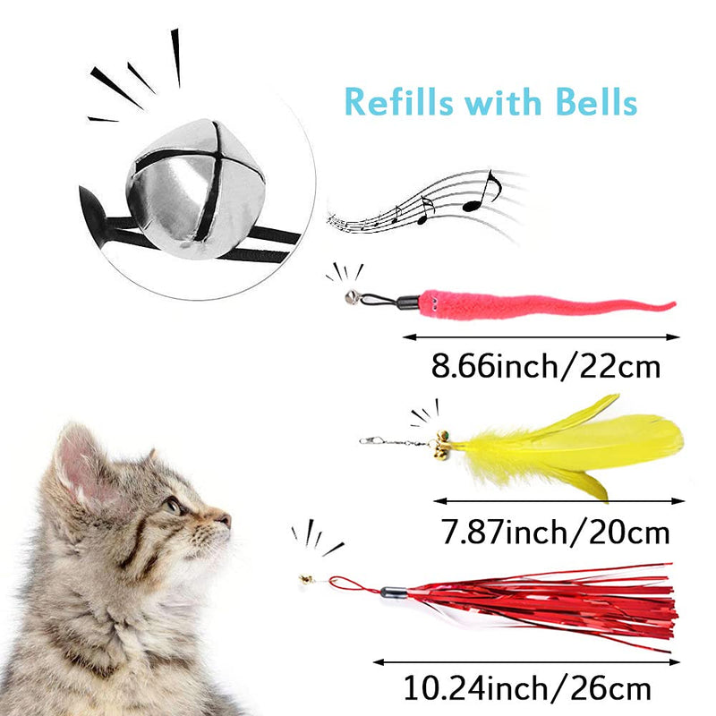 BOW CALICO Cat Feather Toys Cat Wand Toys Interactive Toy Set with Retractable Teaser Wands and Feather Worm Toys with Bells For Cat(16PACK) - PawsPlanet Australia