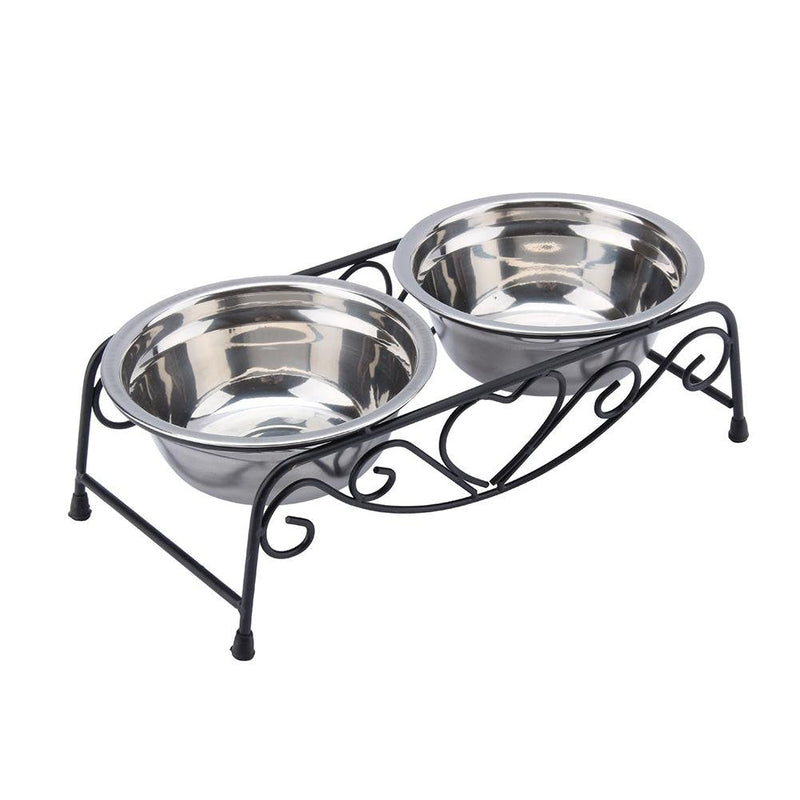 Jadeshay Dog Bowls - Dog Cat Food and Water Bowls Stands Feeder Dishes with 2 Stainless Steel Bowls Shelf Stand - PawsPlanet Australia