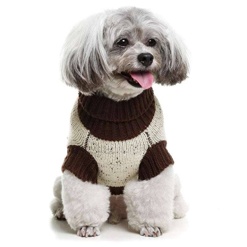 BINGPET Dog Jumpers Christmas Turtleneck Sweaters Xmas Gift Brown Bone Pattern, Puppy Winter Warm Cloth for Small Medium Large Dogs S (Pack of 1) - PawsPlanet Australia