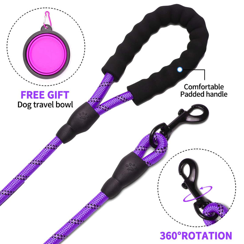 [Australia] - COOYOO 2 Pack Dog Leash 5 FT Heavy Duty - Comfortable Padded Handle - Reflective Dog Leash for Medium Large Dogs with Collapsible Pet Bowl Set 3-Black+Purple 