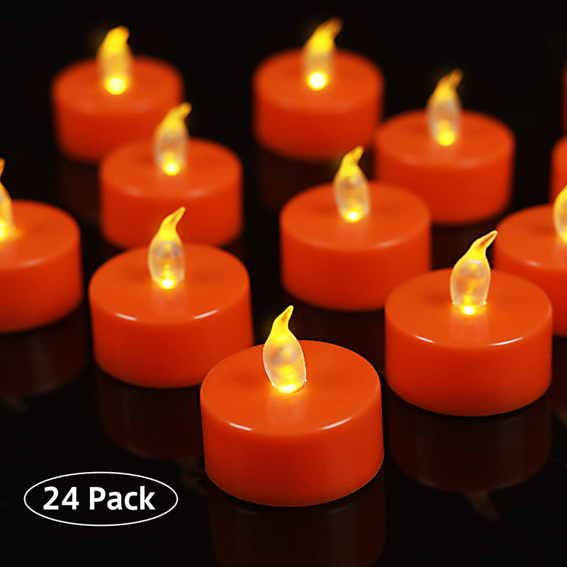 Tappovaly Tea Lights,24 Pack Flameless LED Candles Battery Operated Tealight Candles Flicker Long Lasting Tealight for Wedding Holiday Party Home Decoration (24PCS Orange) - PawsPlanet Australia
