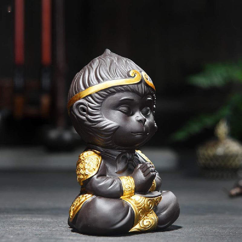 Chinese Purple Clay Kung Fu Tea Set Monkey King Tea Pet for Home Tea Tray Decoration (D) D - PawsPlanet Australia