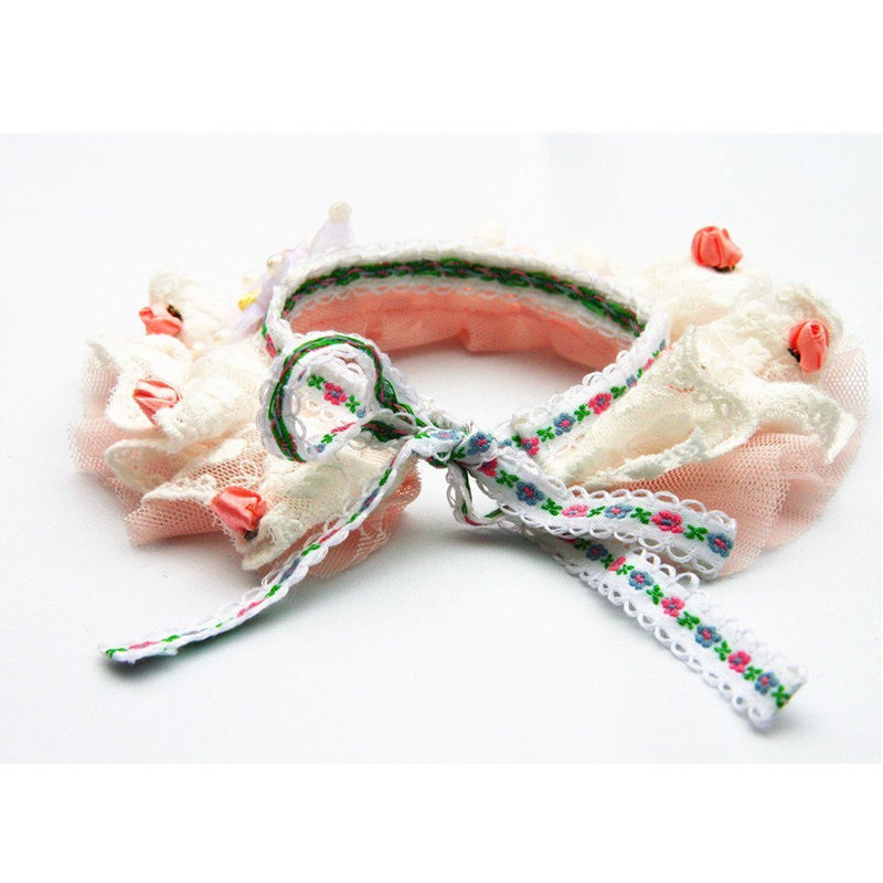 [Australia] - Banana Bear White Lace with Rose Style Pet Neckerchief,DIY hand-made Pet Collar Delicate Decorations for Cats and Dogs 