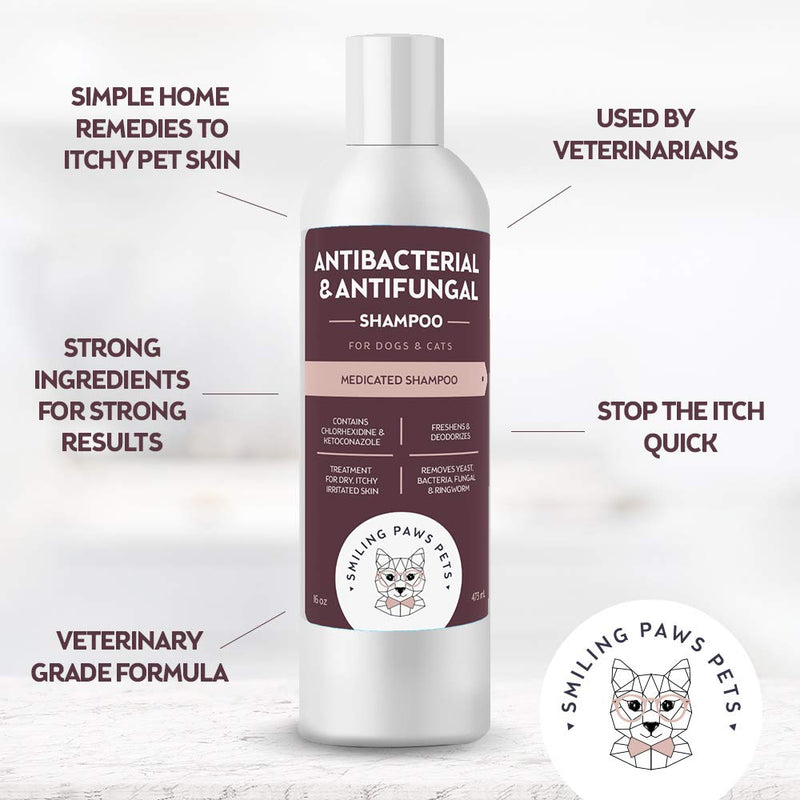 Antibacterial & Antifungal Shampoo For Dogs & Cats – Contains Ketoconazole & Chlorhexidine - Dog Skin Yeast Infection Treatment - Effective Against Ringworm, Pyoderma, Bacteria & Fungus. 16oz, 2 Pack - PawsPlanet Australia