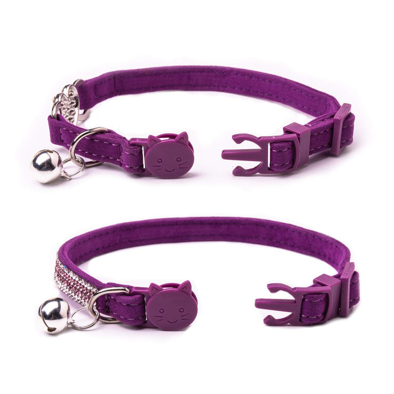 BoomBone Rhinestone Cat Breakaway Collar Pack of 2 Purple Kitten Collars with Bell - PawsPlanet Australia