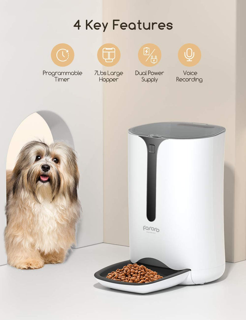Faroro Automatic Cat Feeder with Timer Schedule Feature 7L Cat Small Dog Dry Food Dispenser with Portion Control and Voice Recorder for Healthy Feeding 4 Meals a Day - PawsPlanet Australia