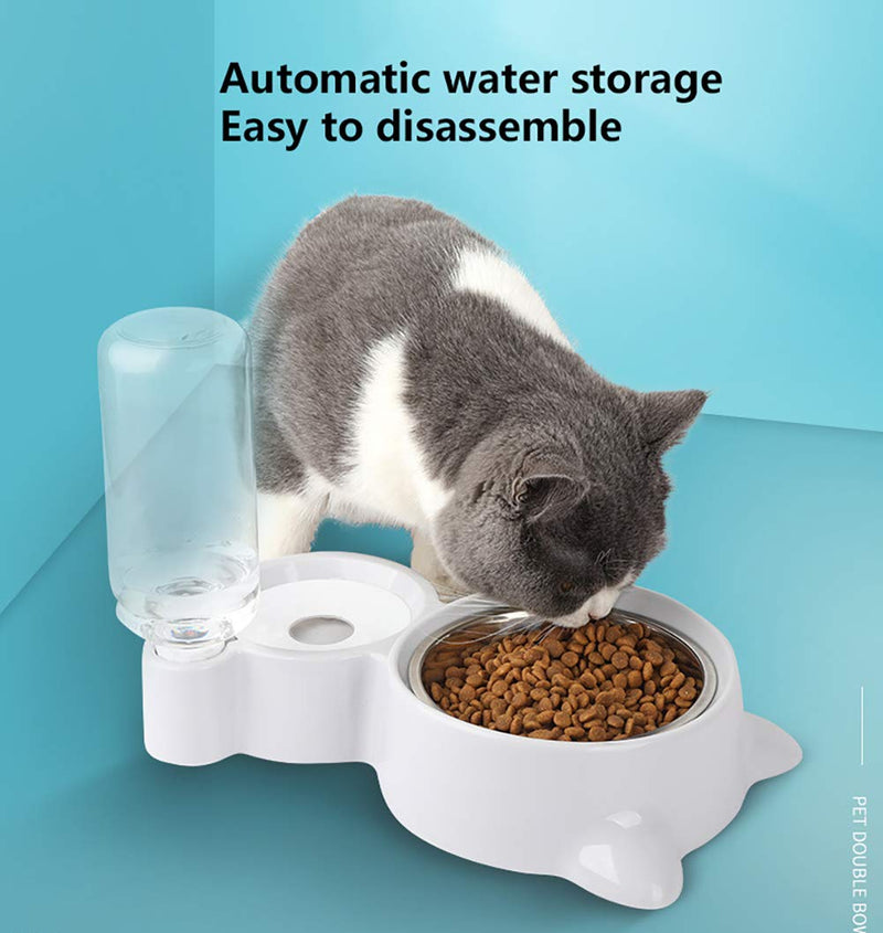 [Australia] - Pet Cat Feeder Waterer,Automatic Water Dispenser Bottle Small Dog Food Bowl Stainless Steel Bowl,Feeder and Water for Medium and Small Pets Grey 