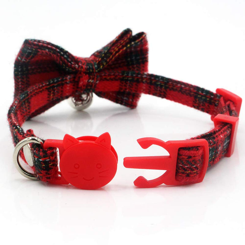 [Australia] - ChiChe Cat Collars Breakaway with Cute Bow Tie and Bell, Adjustable Plaid Patterns for Kitty and Some Puppies Black Red Yellow Green 