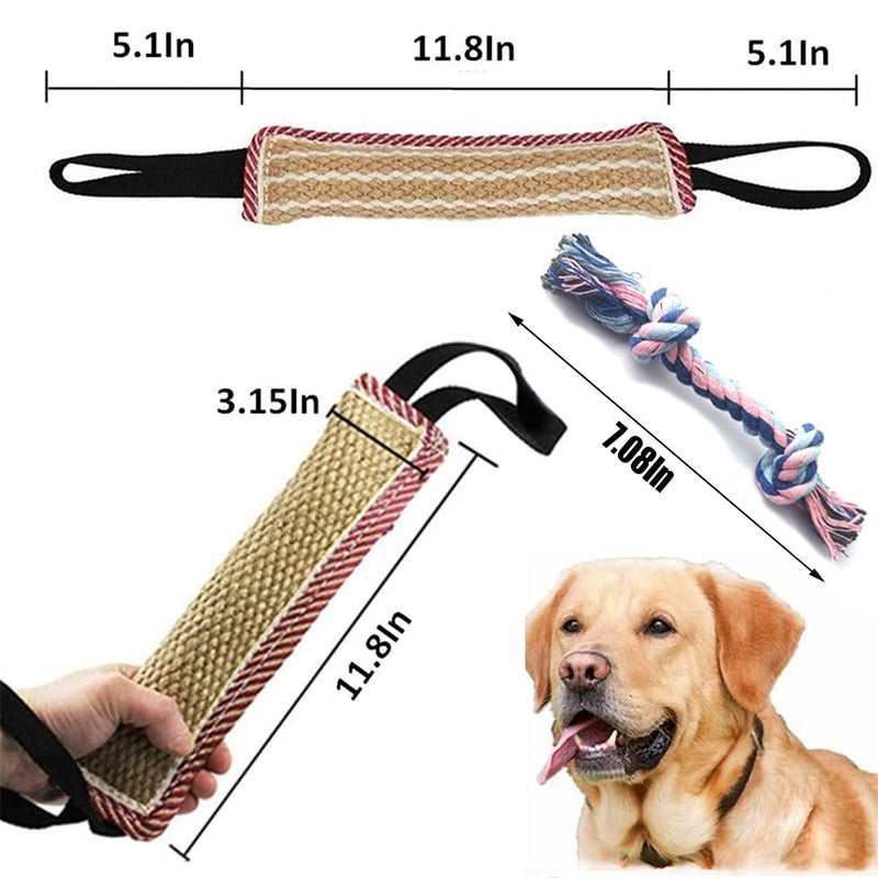 3 Pack Dog Tug Toy and Rope Toy, Durable Dog Training Bite Pillow Coarse Hemp Bite Toy with 2 Rope Handles, Tough Jute Tug Toy for Puppy to Large Dogs - PawsPlanet Australia