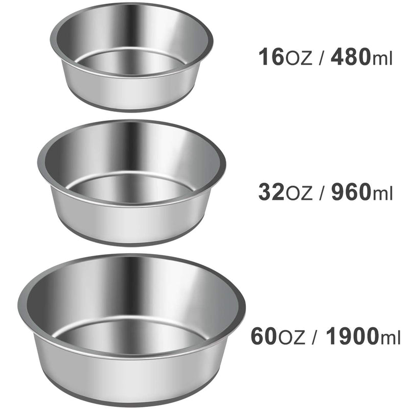Joytale Stainless Steel Dog Bowl with Rubber Base, Pets Food and Water Non-Slip Bowls for Small Dogs,Puppies and Cats,480 ML 480(Pack of 1) Gray - PawsPlanet Australia