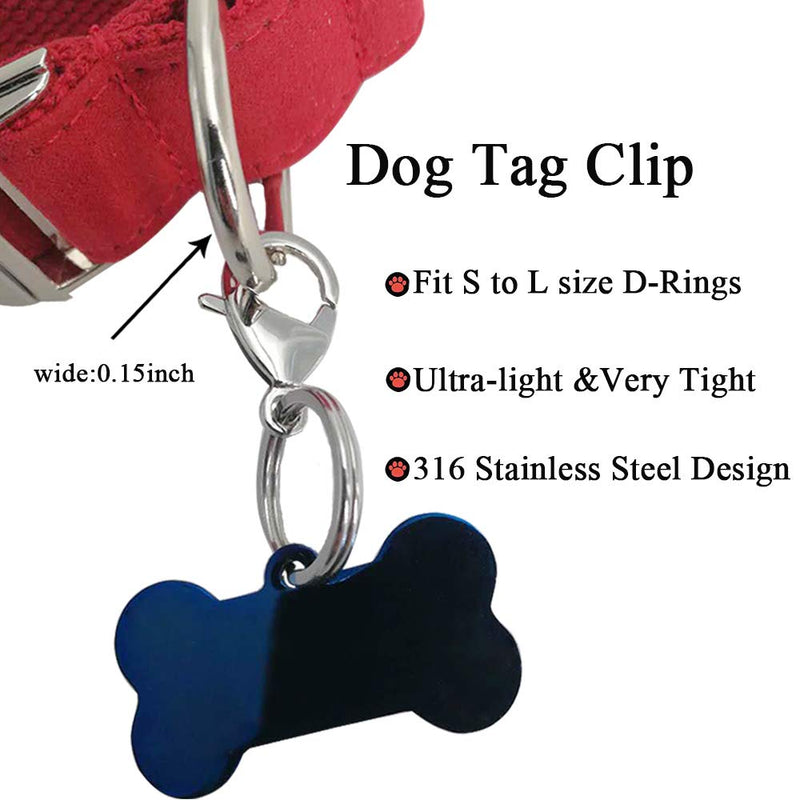 [Australia] - IVIA Dog Tag Clips / 316 Stainless Steel Lobster Buckle with Rings for Cat& Dog Collars and Necklace 2 Pack Silver 