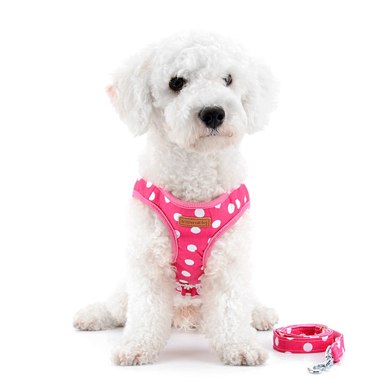 [Australia] - SMALLLEE_LUCKY_STORE No Pull Polka Dot Small Dog Cat Harness with Crown, Soft Mesh Padded Vest Harness and Leash Set for Girls M (chest 13.4") Pink 