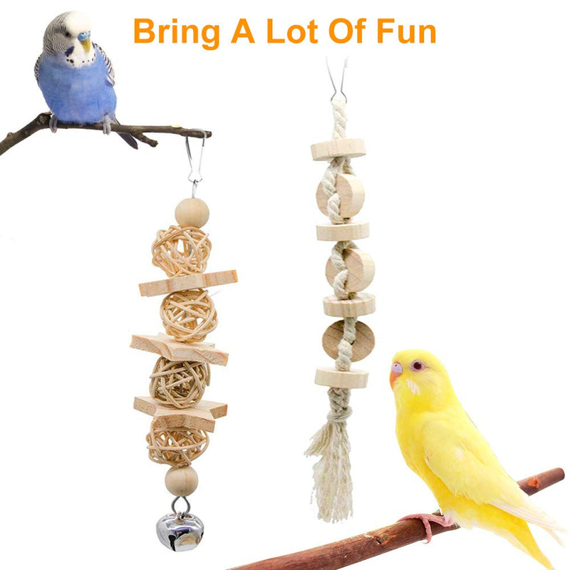 Global-store 7 Packs Bird Toys, Wooden Hanging Bird Cage Toys Climbing Stand Ladder Bird Toys for Parakeets, Conures, Cockatiels, Lovebirds, Parrots, Macaws, Finches, Budgie, Small, Medium Birds - PawsPlanet Australia