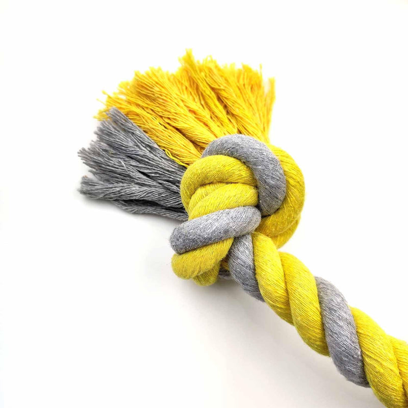 Dr. MUYA Toy for Dogs, Six Knot Cotton Rope Yellow Gray Chew Toy Interactive Game Rope Suitable for Medium and Large Dogs 62cm 350g (yellow, gray) 350g - PawsPlanet Australia