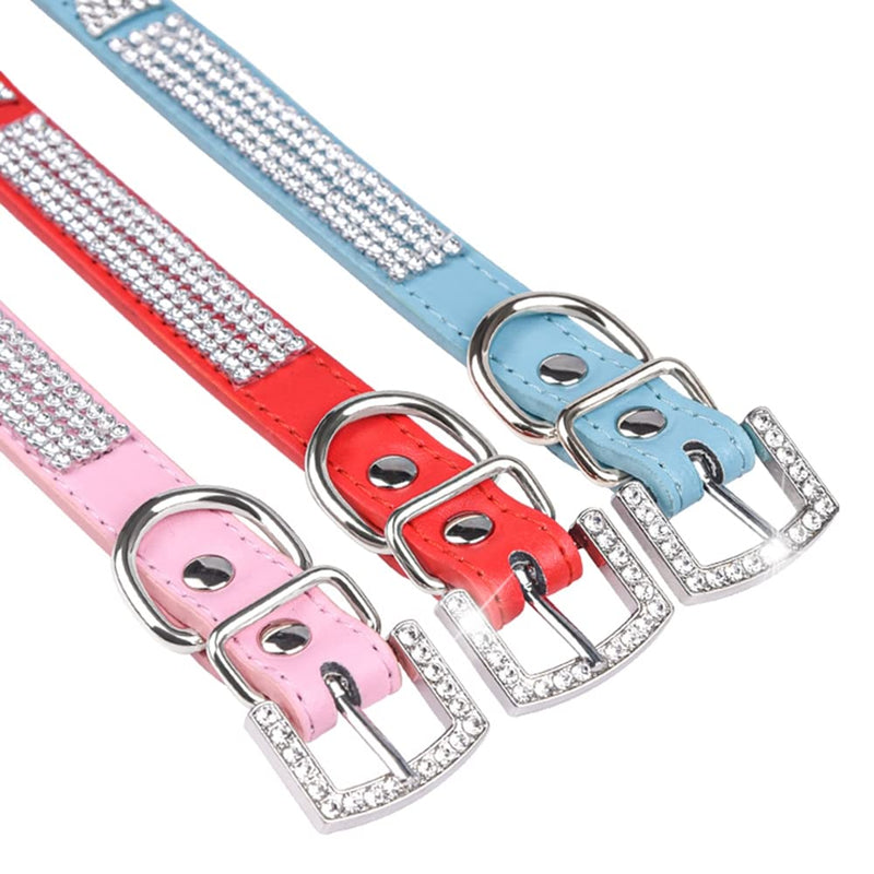 Serijoars Puppy Collar Cute Dazzling Sparkling Elegant Fancy PU Leather Bling Rhinestone Crystal Jeweled Pet Cat Dog Collar (S, Pink) S - PawsPlanet Australia
